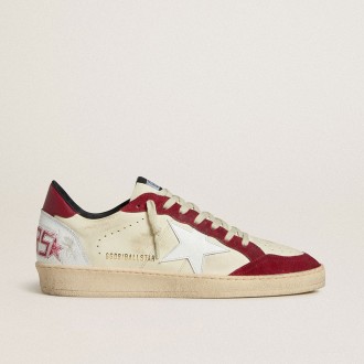 Golden Goose Ball Star Ltd In Cream Nappa With White Leather Star And Red Suede Inserts