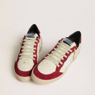 Golden Goose Ball Star Ltd In Cream Nappa With White Leather Star And Red Suede Inserts