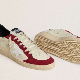 Golden Goose Ball Star Ltd In Cream Nappa With White Leather Star And Red Suede Inserts