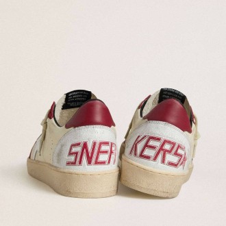 Golden Goose Ball Star Ltd In Cream Nappa With White Leather Star And Red Suede Inserts