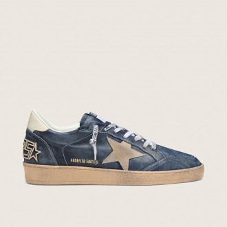 Golden Goose Ball Star Ltd In Dark Blue Leather With Beige Suede Star