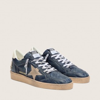 Golden Goose Ball Star Ltd In Dark Blue Leather With Beige Suede Star Golden Goose Ball Star Ltd In Dark Blue Leather With Beige Suede Star