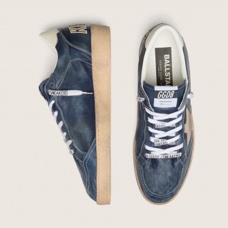 Golden Goose Ball Star Ltd In Dark Blue Leather With Beige Suede Star Golden Goose Ball Star Ltd In Dark Blue Leather With Beige Suede Star