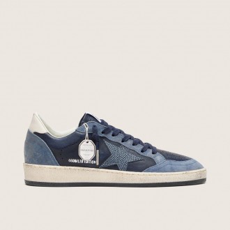Golden Goose Ball Star Ltd In Dark Blue Leather With Light Blue Swarovski Crystal Star And Suede Inserts