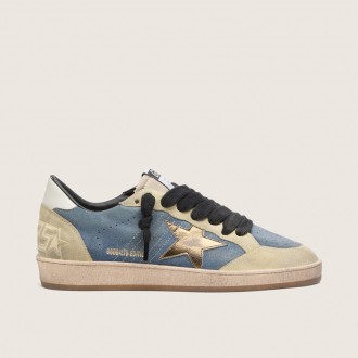 Golden Goose Ball Star Ltd In Denim Blue Suede With Metallic Gold Leather Star