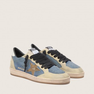 Golden Goose Ball Star Ltd In Denim Blue Suede With Metallic Gold Leather Star