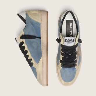 Golden Goose Ball Star Ltd In Denim Blue Suede With Metallic Gold Leather Star