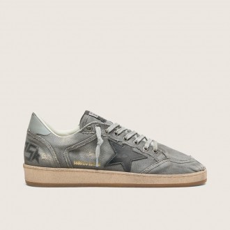 Golden Goose Ball Star Ltd In Gray Denim With Black Leather Star