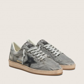 Golden Goose Ball Star Ltd In Gray Denim With Black Leather Star Golden Goose Ball Star Ltd In Gray Denim With Black Leather Star