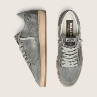 Golden Goose Ball Star Ltd In Gray Denim With Black Leather Star Golden Goose Ball Star Ltd In Gray Denim With Black Leather Star
