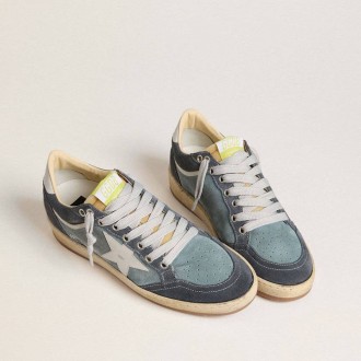 Golden Goose Ball Star Ltd In Light Blue Suede With Milk-White Leather Star And Heel Tab Golden Goose Ball Star Ltd In Light Blue Suede With Milk-White Leather Star And Heel Tab