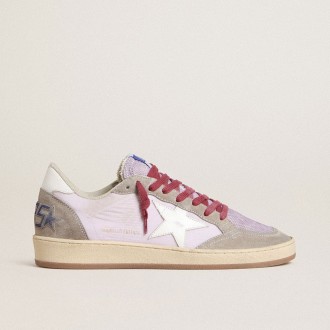 Golden Goose Ball Star Ltd In Lilac Nylon With White Leather Star And Suede Inserts