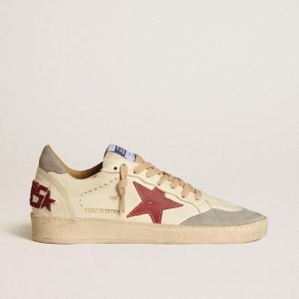 Golden Goose Ball Star Ltd In Nappa Leather With Red Leather Star And Gray Suede Heel Tab