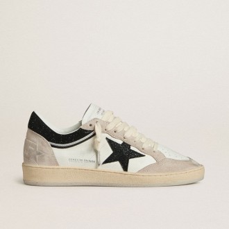 Golden Goose Ball Star Ltd In Nappa With Black Crystal Star And Beige Suede Inserts