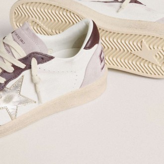 Golden Goose Ball Star Ltd In Nappa With Platinum Foiled Leather Star And Burgundy Nubuck Leather Heel Tab Golden Goose Ball Star Ltd In Nappa With Platinum Foiled Leather Star And Burgundy Nubuck Leather Heel Tab