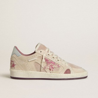 Golden Goose Ball Star Ltd In Pink And Beige Suede With Pearl-Gray Leather Heel Tab