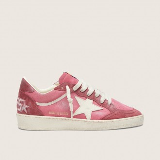 Golden Goose Ball Star Ltd In Pink Suede With Cream Leather Star And Red Suede Inserts