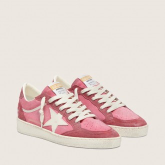Golden Goose Ball Star Ltd In Pink Suede With Cream Leather Star And Red Suede Inserts Golden Goose Ball Star Ltd In Pink Suede With Cream Leather Star And Red Suede Inserts