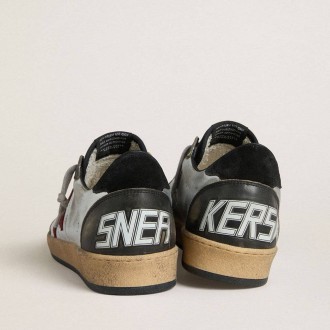 Golden Goose Ball Star Ltd In Silver Laminated Leather With Red Suede Star And Black Inserts