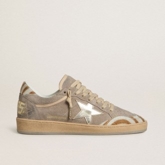 Golden Goose Ball Star Ltd In Suede With Metallic Leather Star And Zebra Pony Skin Heel Tab