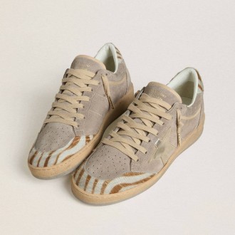 Golden Goose Ball Star Ltd In Suede With Metallic Leather Star And Zebra Pony Skin Heel Tab Golden Goose Ball Star Ltd In Suede With Metallic Leather Star And Zebra Pony Skin Heel Tab