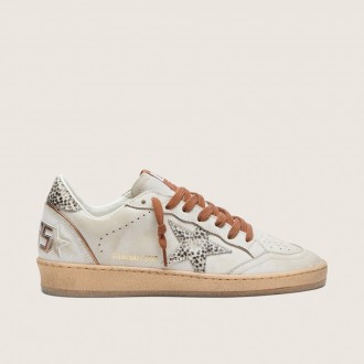 Golden Goose Ball Star Ltd In White Leather With Animal-Print Pony Skin Star