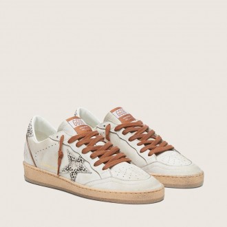 Golden Goose Ball Star Ltd In White Leather With Animal-Print Pony Skin Star Golden Goose Ball Star Ltd In White Leather With Animal-Print Pony Skin Star