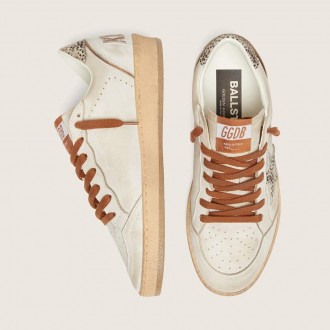 Golden Goose Ball Star Ltd In White Leather With Animal-Print Pony Skin Star Golden Goose Ball Star Ltd In White Leather With Animal-Print Pony Skin Star