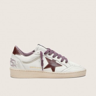 Golden Goose Ball Star Ltd In White Leather With Burgundy Leather Star