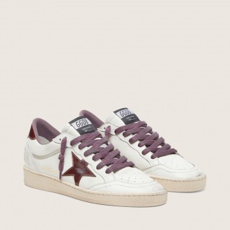Golden Goose Ball Star Ltd In White Leather With Burgundy Leather Star Golden Goose Ball Star Ltd In White Leather With Burgundy Leather Star