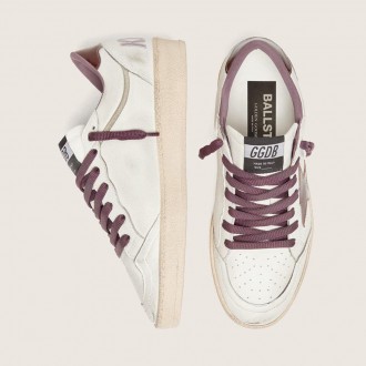 Golden Goose Ball Star Ltd In White Leather With Burgundy Leather Star Golden Goose Ball Star Ltd In White Leather With Burgundy Leather Star