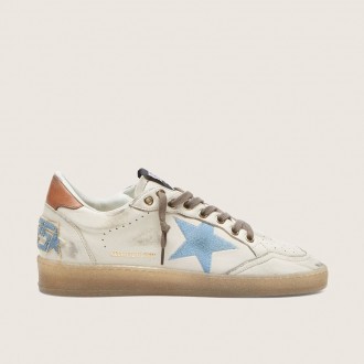 Golden Goose Ball Star Ltd In White Leather With Light Blue Embroidered Star