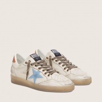 Golden Goose Ball Star Ltd In White Leather With Light Blue Embroidered Star