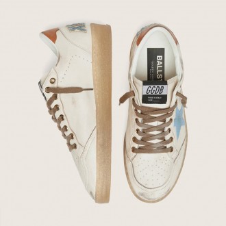 Golden Goose Ball Star Ltd In White Leather With Light Blue Embroidered Star