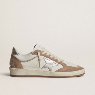 Golden Goose Ball Star Ltd In White Nappa Leather And Old Rose Suede With Metallic Silver Leather Star And Heel Tab