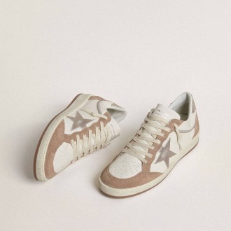 Golden Goose Ball Star Ltd In White Nappa Leather And Old Rose Suede With Metallic Silver Leather Star And Heel Tab Golden Goose Ball Star Ltd In White Nappa Leather And Old Rose Suede With Metallic Silver Leather Star And Heel Tab