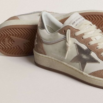 Golden Goose Ball Star Ltd In White Nappa Leather And Old Rose Suede With Metallic Silver Leather Star And Heel Tab Golden Goose Ball Star Ltd In White Nappa Leather And Old Rose Suede With Metallic Silver Leather Star And Heel Tab