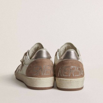 Golden Goose Ball Star Ltd In White Nappa Leather And Old Rose Suede With Metallic Silver Leather Star And Heel Tab Golden Goose Ball Star Ltd In White Nappa Leather And Old Rose Suede With Metallic Silver Leather Star And Heel Tab