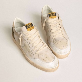 Golden Goose Ball Star Ltd With Beige Suede Star And Platinum Laminated Leather Heel Tab Golden Goose Ball Star Ltd With Beige Suede Star And Platinum Laminated Leather Heel Tab