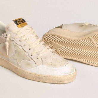 Golden Goose Ball Star Ltd With Beige Suede Star And Platinum Laminated Leather Heel Tab Golden Goose Ball Star Ltd With Beige Suede Star And Platinum Laminated Leather Heel Tab