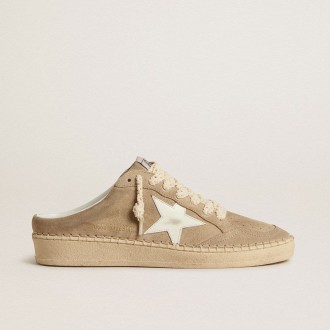 Golden Goose Ball Star Sabot In Beige Suede With White Leather Star