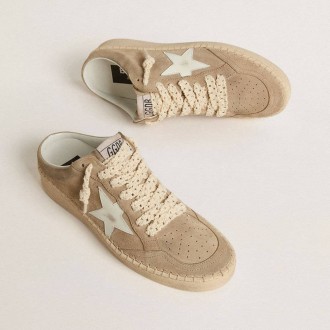 Golden Goose Ball Star Sabot In Beige Suede With White Leather Star