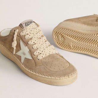 Golden Goose Ball Star Sabot In Beige Suede With White Leather Star