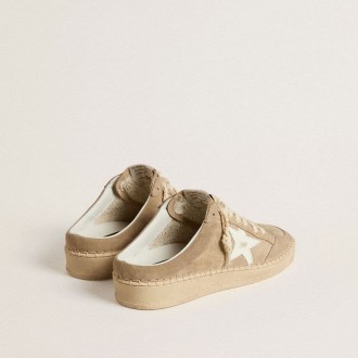 Golden Goose Ball Star Sabot In Beige Suede With White Leather Star