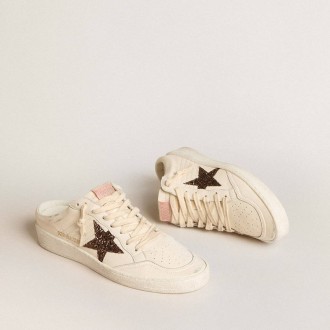 Golden Goose Ball Star Sabots In Ivory Nappa With Bronze Glitter Star Golden Goose Ball Star Sabots In Ivory Nappa With Bronze Glitter Star