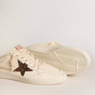 Golden Goose Ball Star Sabots In Ivory Nappa With Bronze Glitter Star Golden Goose Ball Star Sabots In Ivory Nappa With Bronze Glitter Star