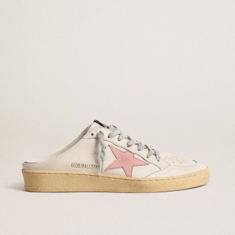 Golden Goose Ball Star Sabots In White Nappa With An Old-Rose Leather Star