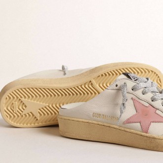 Golden Goose Ball Star Sabots In White Nappa With An Old-Rose Leather Star
