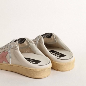 Golden Goose Ball Star Sabots In White Nappa With An Old-Rose Leather Star