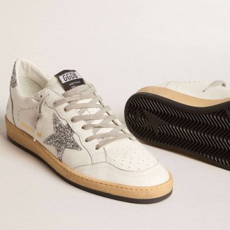 Golden Goose Ball Star Wishes In Nappa Leather With Glitter Star And Heel Tab